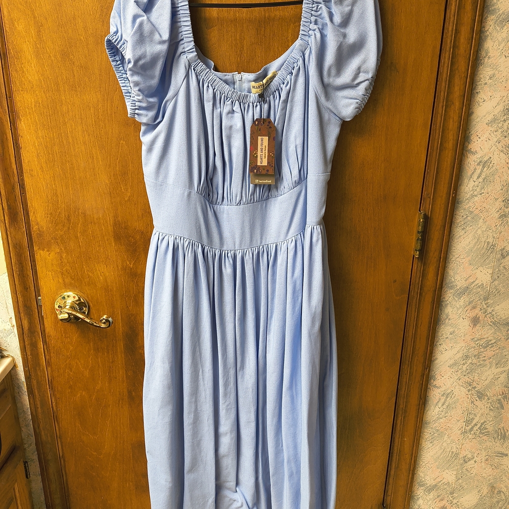 Hearts And Found Loretta Dress In Powder Blue Linen
